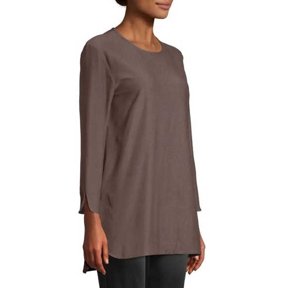 Eileen Fisher Black Lightweight Washable Stretch Crepe Bracelet-Sleeve Tunic - Picture 9 of 9